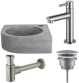 FortiFura Fuente fonteinset - 31.5x31.5x10cm - 1 kraangat - hoek - fonteinkraan RVS geborsteld - beton SW696237/SW696207/SW696217/SW642464