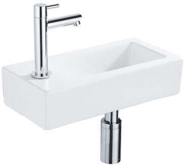 FortiFura Fuente fonteinset - 36x18.5x9cm - 1 kraangat - solid surface - fonteinkraan chroom - mat wit SW696234/SW696219/SW705498 Wit mat