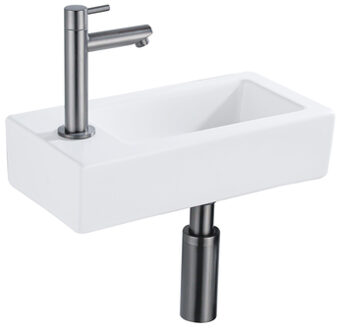 FortiFura Fuente fonteinset - 36x18.5x9cm - 1 kraangat - solid surface - fonteinkraan gunmetal - mat wit SW696239/SW705498/SW767295 Wit mat