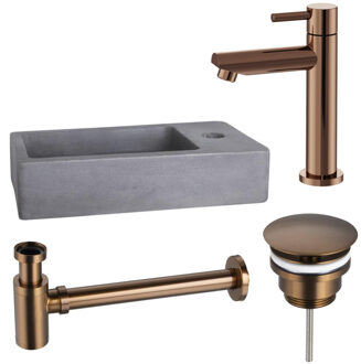 FortiFura Fuente Fonteinset - 40x22x8cm - 1 kraangat - fonteinkraan koper - beton SW970033/SW799405/SW799403/SW405221