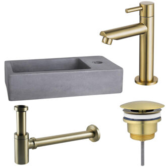 FortiFura Fuente Fonteinset - 40x22x8cm - 1 kraangat - fonteinkraan messing geborsteld - beton SW696238/SW696208/SW696218/SW405221