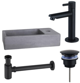 FortiFura Fuente fonteinset - 40x22x8cm - 1 kraangat - fonteinkraan zwart mat - beton SW696235/SW696205/SW696215/SW405221