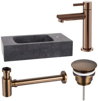 FortiFura Fuente fonteinset - 40x22x9cm - 1 kraangat - natuursteen - fonteinkraan koper - zwart SW970033/SW799405/SW799403/SW533192