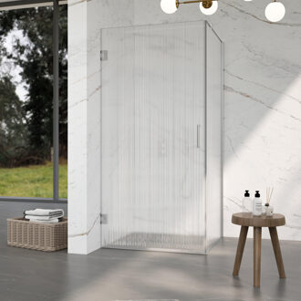 FortiFura Galeria Douchecabine - 100x120x200cm - scharnieren - deurgreep - stabilisatiestang - helder geribbeld - veiligheidsglas - Geborsteld RVS PVD (Rvs) SW1208822/SW1122566/SW797908/SW797953 RVS geborsteld