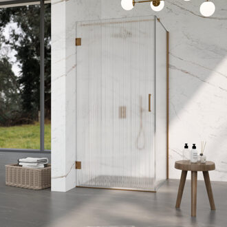 FortiFura Galeria Douchecabine - 100x90x200cm - scharnieren - deurgreep - stabilisatiestang - helder geribbeld - veiligheidsglas - Geborsteld koper PVD (Koper) SW1208822/SW1122565/SW876702/SW797951 Koper geborsteld