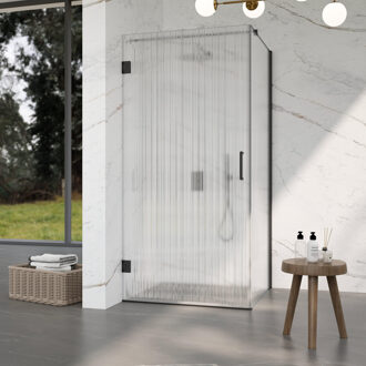 FortiFura Galeria Douchecabine - 80x120x200cm - scharnieren - deurgreep - stabilisatiestang - helder geribbeld - veiligheidsglas - mat zwart SW1208820/SW1122561/SW797905/SW797953 Zwart mat