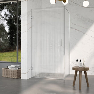 FortiFura Galeria Douchecabine - 80x90x200cm - scharnieren - deurgreep - stabilisatiestang - helder geribbeld - veiligheidsglas - Chroom SW1208820/SW1122560/SW797904/SW797951