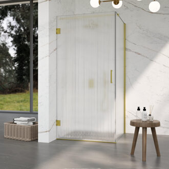 FortiFura Galeria Douchecabine - 80x90x200cm - scharnieren - deurgreep - stabilisatiestang - helder geribbeld - veiligheidsglas - Geborsteld messing PVD (Goud) SW1208820/SW1122564/SW797910/SW797951 Messing geborsteld (goud)