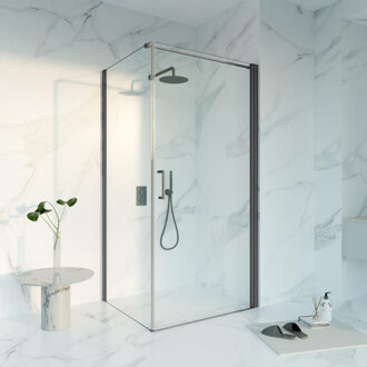 FortiFura Galeria Douchecabine - 90x100x200 - Profiel veiligheidsglas - anti kalk - Geborsteld Gunmetal PVD SW1122489 SW797915 SW797907 Gunmetal geborsteld (antraciet)