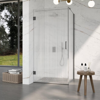 FortiFura Galeria Douchecabine - 90x100x200cm - scharnieren - deurgreep - stabilisatiestang - helder geribbeld - veiligheidsglas - Geborsteld gunmetal (Antraciet) SW1208821/SW1122563/SW797907/SW797955 Gunmetal geborsteld (antraciet)