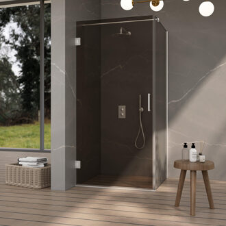 FortiFura Galeria Douchecabine - 90x120x200cm - scharnieren - deurgreep - vlak - rookglas - Geborsteld RVS PVD (Rvs) SW1122558/SW1122566/SW797908/SW797944 RVS geborsteld