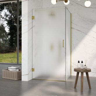 FortiFura Galeria Douchecabine - 90x140x200cm - scharnieren - deurgreep - vlak - gesatineerd veiligheidsglas - Geborsteld messing PVD (Goud) SW1122553/SW1122564/SW797910/SW797937 Messing geborsteld (goud)