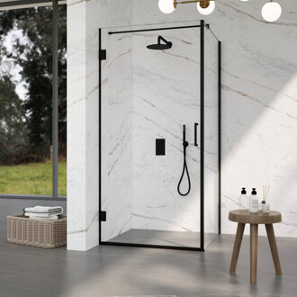 FortiFura Galeria Douchecabine - 90x80x200cm - scharnieren - deurgreep - stabilisatiestang - vlak - helder veiligheidsglas - Mat zwart SW1122548/SW1122561/SW797905/SW797914 Zwart mat