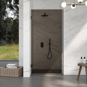 FortiFura Galeria Douchedeur - 60x200cm - scharnieren - deurgreep - vlak - rookglas - Gunmetal SW1122555/SW1122563 Gunmetal (antraciet)