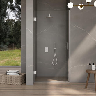 FortiFura Galeria Douchedeur - 70x200cm - scharnieren - deurgreep - vlak - helder veiligheidsglas - Mat wit SW1122546/SW1122562 Wit mat