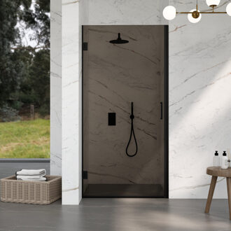 FortiFura Galeria Douchedeur - 70x200cm - scharnieren - deurgreep - vlak - rookglas - Mat zwart SW1122556/SW1122561 Zwart mat