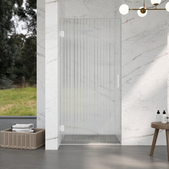 FortiFura Galeria Douchedeur - 80x200cm - 8mm - veiligheidsglas - ribbel - scharnieren - deurgreep - mat wit - helder SW1208820/SW1122562 Helder Glas mat