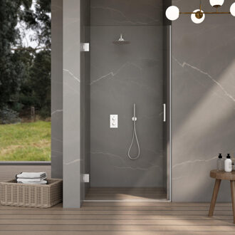 FortiFura Galeria Douchedeur - 80x200cm - scharnieren - deurgreep - vlak - helder veiligheidsglas - Geborsteld RVS SW1122547/SW1122566 RVS geborsteld