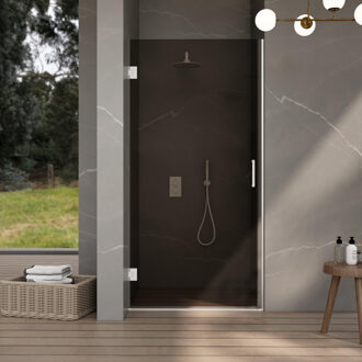 FortiFura Galeria Douchedeur - 80x200cm - scharnieren - deurgreep - vlak - rookglas - Mat wit SW1122557/SW1122562 Wit mat