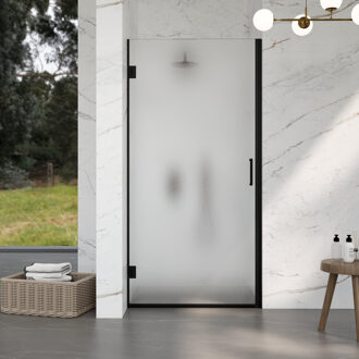 FortiFura Galeria Douchedeur - 90x200cm - scharnieren - deurgreep - vlak - gesatineerd veiligheidsglas - Mat zwart SW1122553/SW1122561 Zwart mat