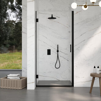 FortiFura Galeria Douchedeur - 90x200cm - scharnieren - deurgreep - vlak - helder veiligheidsglas - Mat zwart SW1122548/SW1122561 Zwart mat