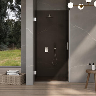 FortiFura Galeria Douchedeur - 90x200cm - scharnieren - deurgreep - vlak - rookglas - Chroom SW1122558/SW1122560