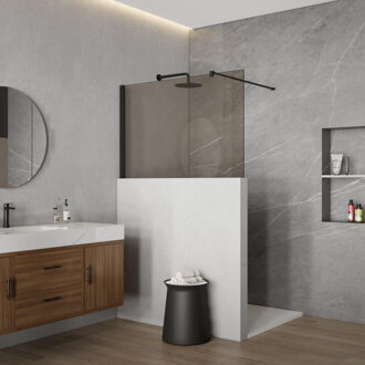 FortiFura Galeria Halfhoge Inloopdouche - 110x80cm - rookglas - 8mm - nano - met profiel en stabilisatiestang - Mat Zwart SW797905 SW1235445 Zwart mat