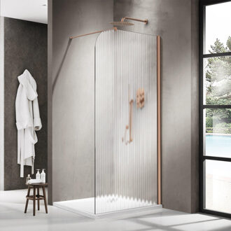 FortiFura Galeria Inloopdouche - 100x200cm - afgeronde glaswand - links - mat glas - wandarm - geborsteld koper PVD SW1418375/SW876702 Koper geborsteld PVD