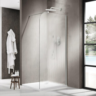 FortiFura Galeria Inloopdouche - 100x200cm - afgeronde glaswand - rechts - ribbel glas - wandarm - mat wit SW1421076/SW797906 Wit mat