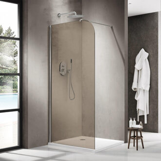 FortiFura Galeria Inloopdouche - 100x200cm - afgeronde glaswand - rook glas - wandarm - Chroom SW1418365/SW797904