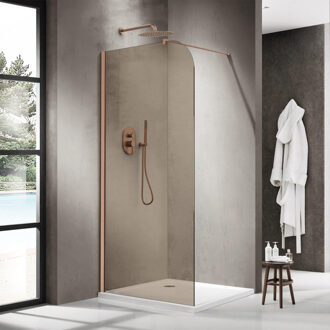 FortiFura Galeria Inloopdouche - 100x200cm - afgeronde glaswand - rook glas - wandarm - geborsteld koper PVD SW1418365/SW876702 Koper geborsteld PVD