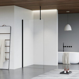 FortiFura Galeria inloopdouche - 100x200cm - helder glas - plafondarm - mat zwart SW797915/SW797905/SW804542 Zwart mat