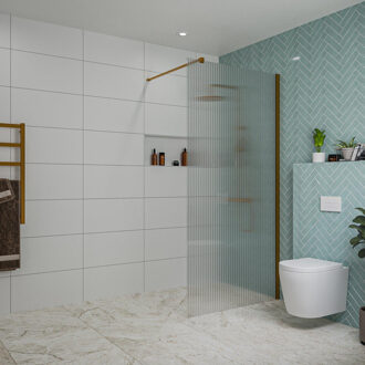 FortiFura Galeria inloopdouche - 100x200cm - ribbelglas - wandarm - Geborsteld koper PVD (Koper) SW797955/SW876702 Koper geborsteld