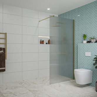 FortiFura Galeria inloopdouche - 100x200cm - ribbelglas - wandarm - Geborsteld Messing PVD (Goud) SW797955/SW797910 Messing geborsteld (goud)