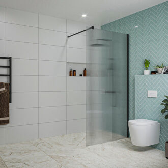 FortiFura Galeria inloopdouche - 100x200cm - ribbelglas - wandarm - mat zwart SW797955/SW797905 Zwart mat