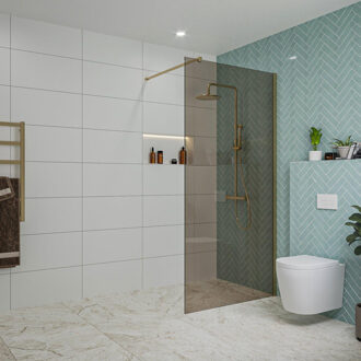 FortiFura Galeria inloopdouche - 100x200cm - rookglas - wandarm - Geborsteld Messing PVD (Goud) SW797940/SW797910 Messing geborsteld (goud)