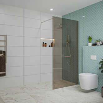 FortiFura Galeria inloopdouche - 100x200cm - rookglas - wandarm - Geborsteld RVS PVD (RVS) SW797940/SW797908 RVS geborsteld