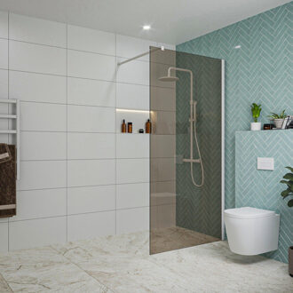 FortiFura Galeria inloopdouche - 100x200cm - rookglas - wandarm - mat wit SW797940/SW797906 Wit mat