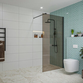 FortiFura Galeria inloopdouche - 100x200cm - rookglas - wandarm - mat zwart SW797940/SW797905 Zwart mat