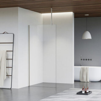 FortiFura Galeria inloopdouche - 110x200cm - helder glas - plafondarm - Geborsteld RVS PVD (RVS) SW915250/SW797908/SW804544 RVS geborsteld