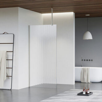FortiFura Galeria inloopdouche - 110x200cm - ribbelglas - plafondarm - Geborsteld RVS PVD (RVS) SW915253/SW797908/SW804544 RVS geborsteld