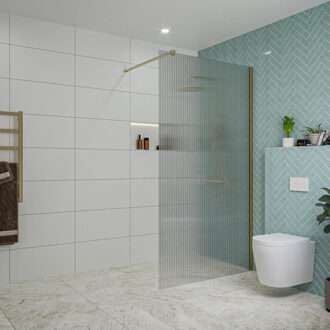 FortiFura Galeria inloopdouche - 110x200cm - ribbelglas - wandarm - Geborsteld Messing PVD (Goud) SW915253/SW797910 Messing geborsteld (goud)