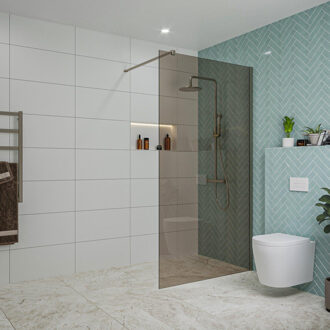 FortiFura Galeria inloopdouche - 110x200cm - rookglas - wandarm - Geborsteld Gunmetal PVD SW915252/SW797907 Gunmetal geborsteld (antraciet)