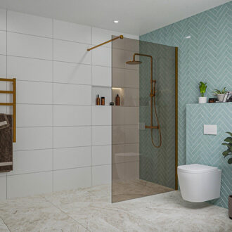 FortiFura Galeria inloopdouche - 110x200cm - rookglas - wandarm - Geborsteld koper PVD (Koper) SW915252/SW876702 Koper geborsteld