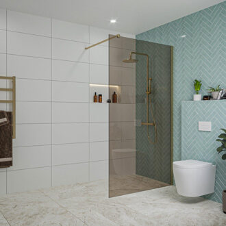 FortiFura Galeria inloopdouche - 110x200cm - rookglas - wandarm - Geborsteld Messing PVD (Goud) SW915252/SW797910 Messing geborsteld (goud)