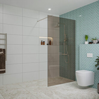 FortiFura Galeria inloopdouche - 110x200cm - rookglas - wandarm - Geborsteld RVS PVD (RVS) SW915252/SW797908 RVS geborsteld