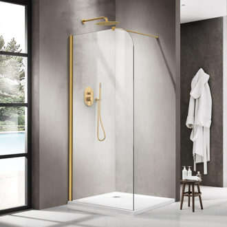 FortiFura Galeria Inloopdouche - 120x200cm - afgeronde glaswand - helder glas - wandarm - geborsteld messing PVD (Goud) SW1418382/SW797910 Messing geborsteld PVD (goud)