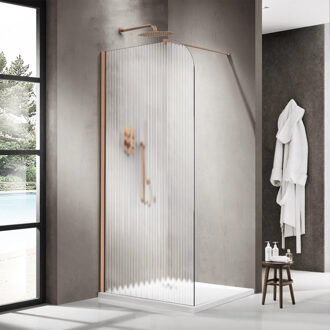 FortiFura Galeria Inloopdouche - 120x200cm - afgeronde glaswand - links - ribbel glas - wandarm - geborsteld koper PVD SW1418372/SW876702 Koper geborsteld PVD