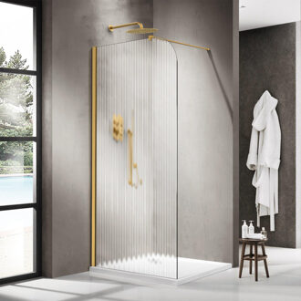 FortiFura Galeria Inloopdouche - 120x200cm - afgeronde glaswand - links - ribbel glas - wandarm - geborsteld messing PVD (Goud) SW1418372/SW797910 Messing geborsteld PVD (goud)