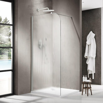 FortiFura Galeria Inloopdouche - 120x200cm - afgeronde glaswand - links - ribbel glas - wandarm - mat wit SW1418372/SW797906 Wit mat